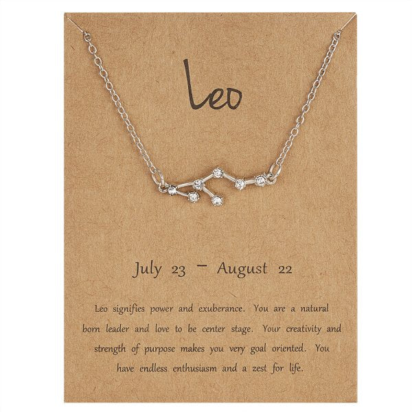 12 Constellation Zodiac Sign Necklace For Women Silver Color Jewelry Leo Aries Pendant Horoscope Necklace Chain Choker Gift