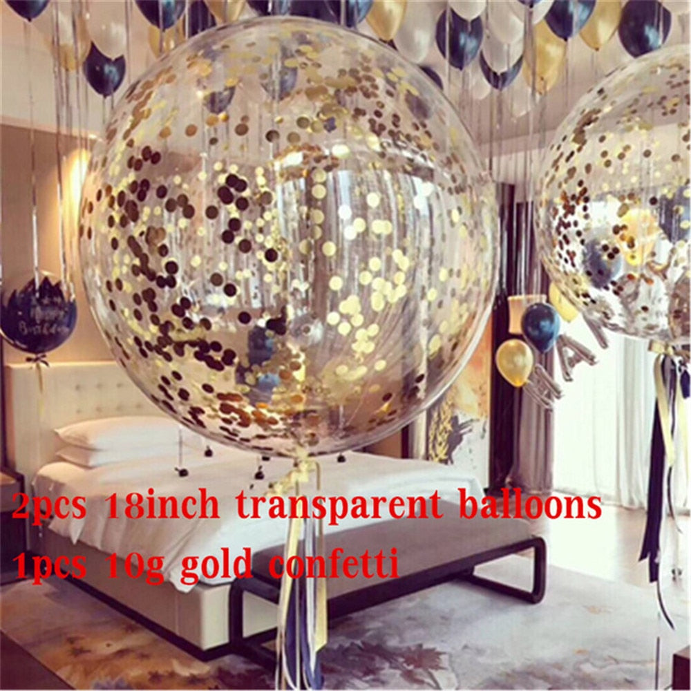2pcs 18inch Rose Gold Confetti Balloon Wedding Decoration Inflatable Clear Latex Balloons Birthday Party Decoration Party Decor