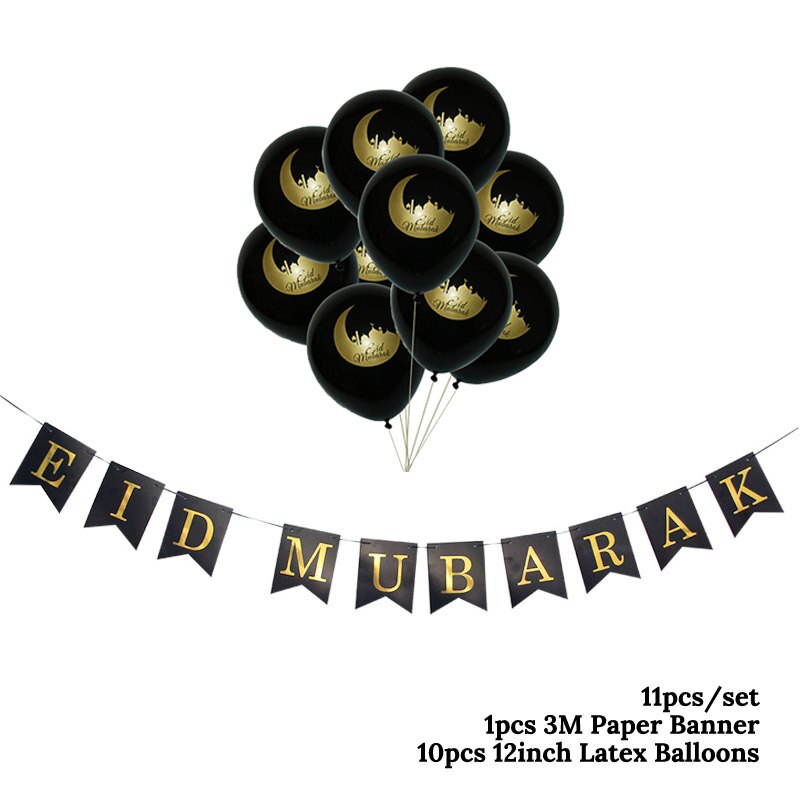 Ramadan Decoration Golden Black Banner Balloon Disposable Dinnerware Set Paper Plate EID Mubarak Party Decoration Muslim favor