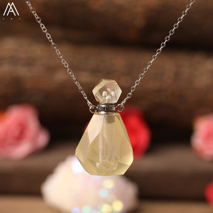 Natural Purple Agates Smoky Color Quartz Rainbow Fluorite Stone Gold Perfume Bottle Pendant For Necklace Making Women Jewelry