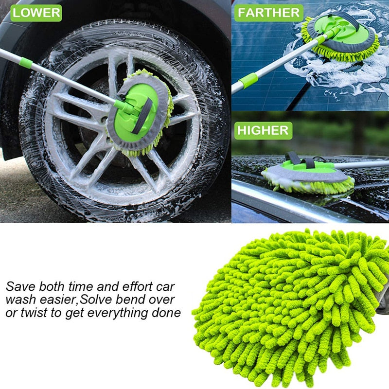 2 in 1 Car Cleaning Brush Car Wash Brush Telescoping Long Handle Cleaning Mop Chenille Broom Auto Accessories