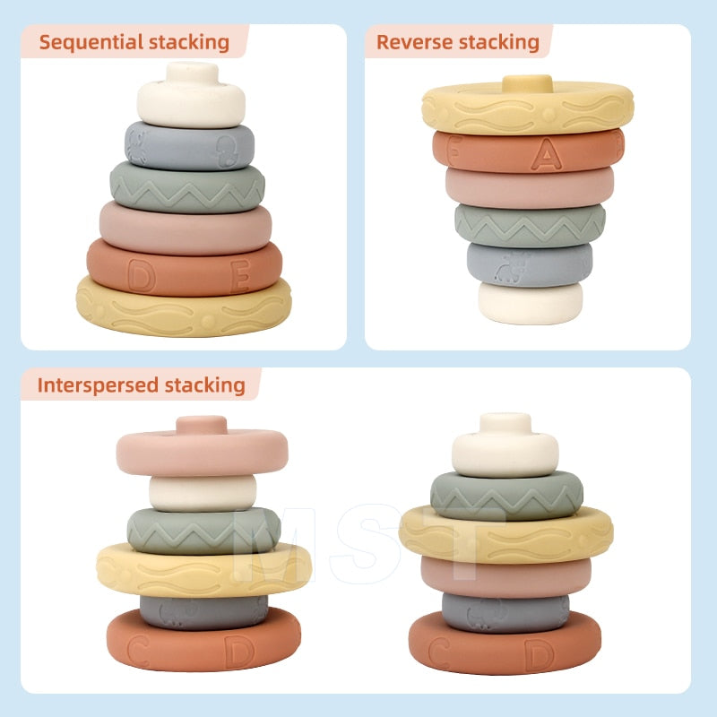 Kids Stacking Blocks Building Colorful Soft Plastic Sensory Silicone Toys For Baby Rubber Teether Squeeze Toy Montessori Gifts