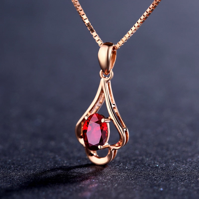 Retro Necklace Silver 925 Jewelry Oval Shaped Ruby Gemstone Pendant Accessories for Women Wedding Engagement Promise Party Gift