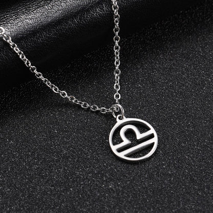 Skyrim Zodiac Libra Leo Pendant Necklace Women Sagittarius Taurus Cancer Virgo Stainless Steel 12 Constellation Necklaces Gift