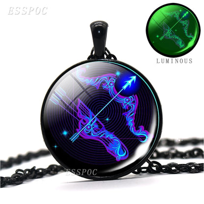 12 Constellations Necklace 12 Zodiac Signs Luminous Glass Cabochon Necklace Leo Virgo Cancer Libra Gemini Pisces Aries Necklace