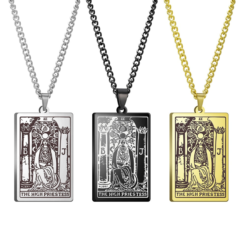 Dawapara Vintage Tarot Card Necklace The Major Arcana Pagan Astrology Talisman Pendants Necklace Stainless Steel Jewelry