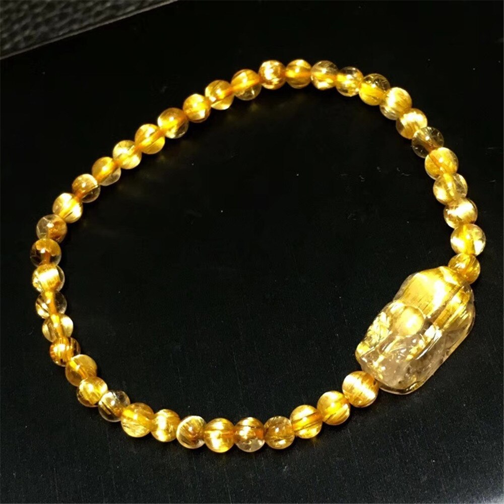 6mm Natural Gold Rutilated Titanium Quartz Bracelet For Woman Men Wealthy Clear Round Beads Jewelry From Brazil Gemstone AAAAAAA