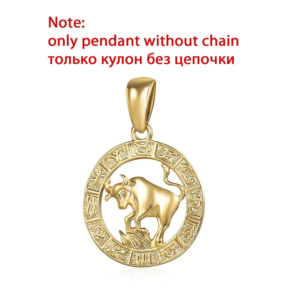 12 Zodiac Sign Constellations Pendants Necklaces For Women Men 585 Rose Gold Color Male Jewelry Fashion Birthday Gifts GPM16