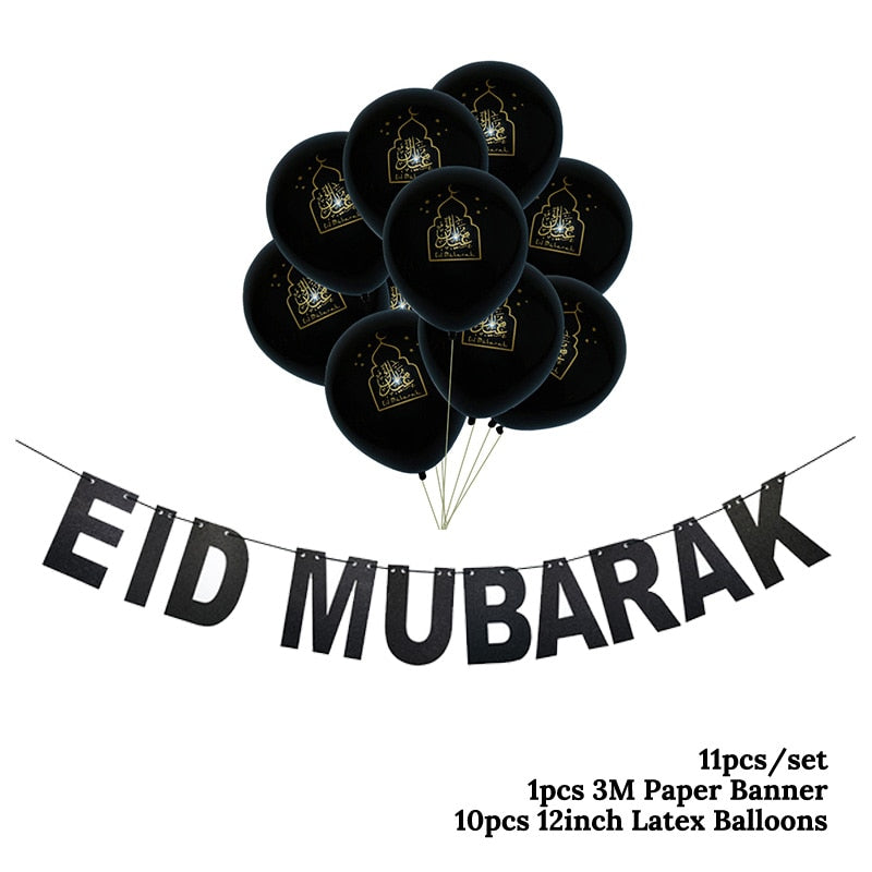 Ramadan Decoration Golden Black Banner Balloon Disposable Dinnerware Set Paper Plate EID Mubarak Party Decoration Muslim favor