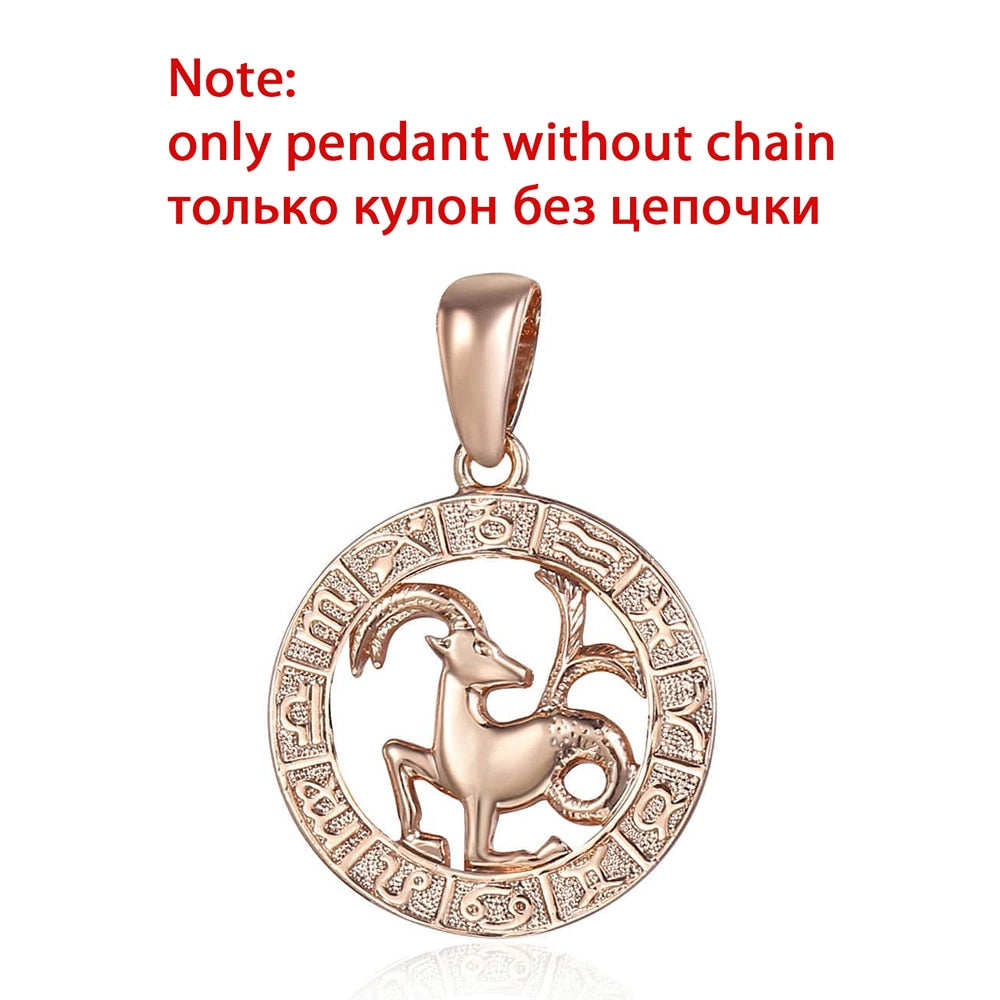 12 Zodiac Sign Constellations Pendants Necklaces For Women Men 585 Rose Gold Color Male Jewelry Fashion Birthday Gifts GPM16