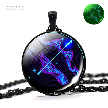 12 Constellations Necklace 12 Zodiac Signs Luminous Glass Cabochon Necklace Leo Virgo Cancer Libra Gemini Pisces Aries Necklace