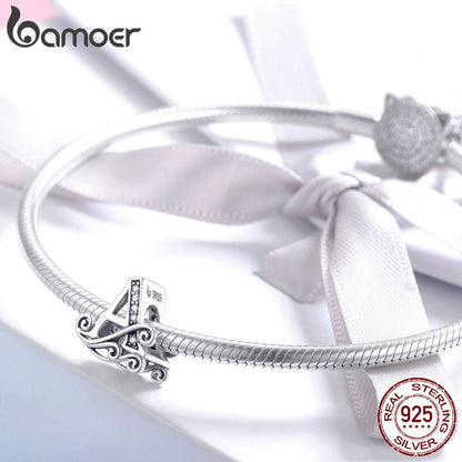 BAMOER 925 Sterling Silver Letter Vintage A to Z 26 Letter Charms Openwork CZ Alphabet Beads Fit Charm Bracelet BSC030