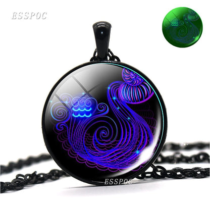 12 Constellations Necklace 12 Zodiac Signs Luminous Glass Cabochon Necklace Leo Virgo Cancer Libra Gemini Pisces Aries Necklace