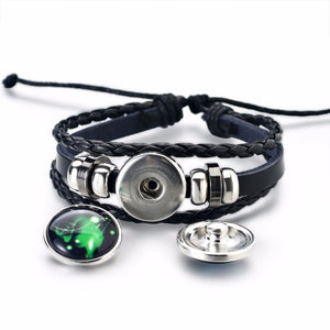 2PCS/Sets 12 Constellations Stainless Steel Leather Bracelet Charm 12 Zodiac Titanium Steel Bracelets Bangles Cuff Bracelet