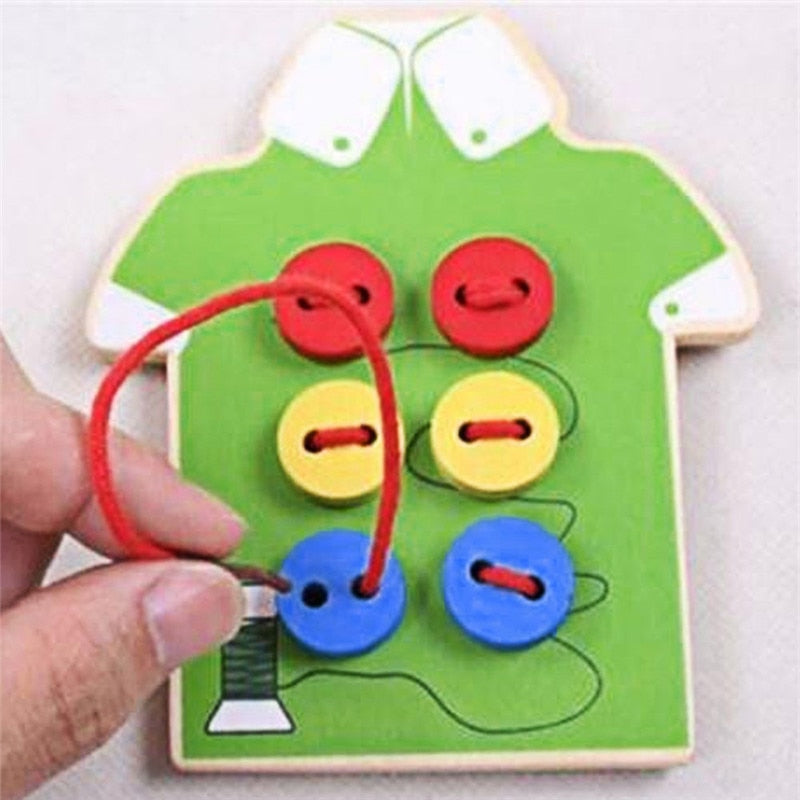 Kids Cute Wooden Shoes Clothes Puzzles Toys Children Montessori Early Learning Tie Shoelaces Puzzles Wood Beads Lacing Board