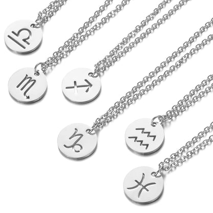 Fashion Zodiac Choker Necklace 316L Stainless Steel Women Constellations Silver Color Never Fade Hollow-out 12 Signs Gifts