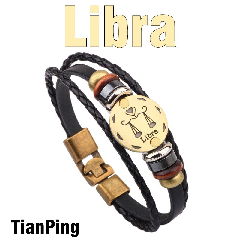 MNWT Fashionable Bronze Alloy Buckles Zodiac Signs Bracelet Men Casual Personality Lover Charm Jewelry Leather Punk Bracelets