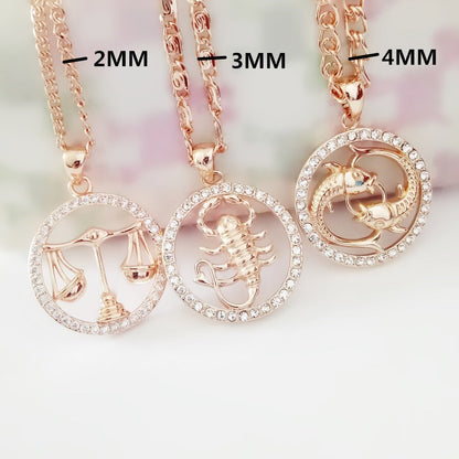 585 Rose Gold Color Women Enamel Round Cubic Zircon 12 Zodiac Pendants Constellation Jewelry