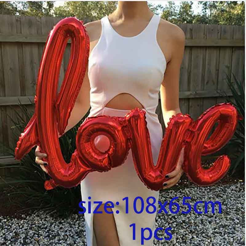 MMQWEC 1pc Red Love Balloons Love Foil Letters Balloon I Love You Heart Baloon Valentine&#39;s Day Marriage Wedding Party Decoration