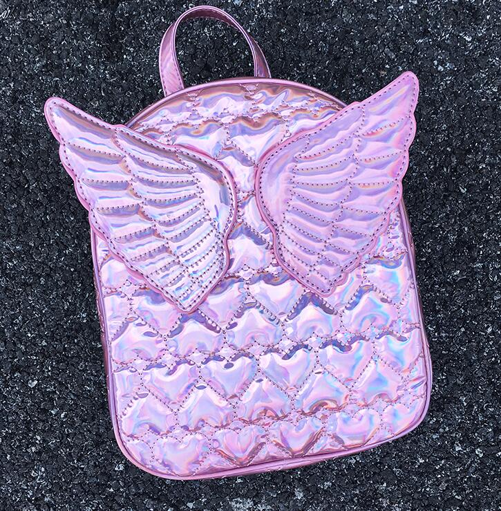 Dazzling Fashion Heart Embossed Wings Decorated Girl's Mini Backpack Shoulder Bag Travel Bag School Bags For Teenage Girl Bolsa