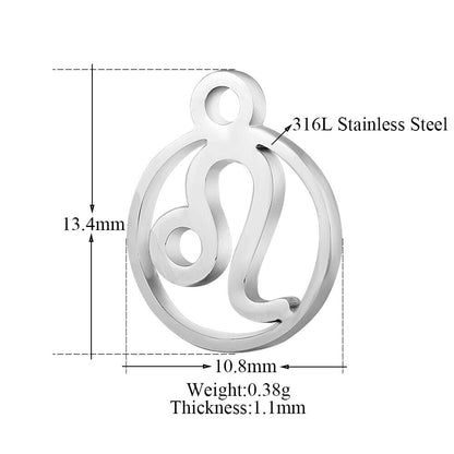 10pcs/lot Stainless Steel Laser Cutting 12 Zodiac Sign Charms Horoscope Icon DIY Metal Pendant for Jewelry Making