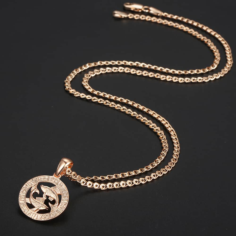 12 Zodiac Sign Constellations Pendant Necklace For Women Men 585 Rose Gold Color Necklace  Birthday Gifts Drop Shipping GPM16A