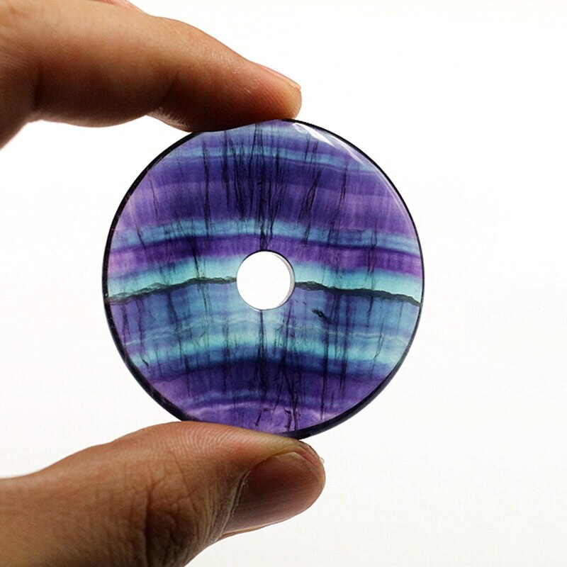 30/40mm Natural Fluorite Beads Circle Donuts Purple & Green Rainbow Beads For Jewelry Making Beads Accessories Pendant