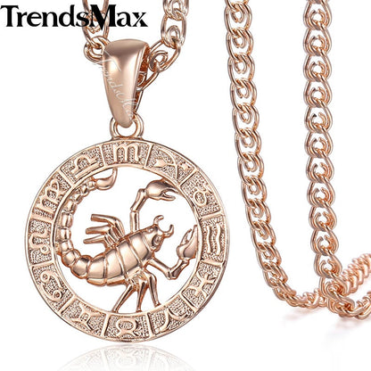 Frauen Männer Skorpion Sternzeichen Halskette 585 Rose Gold Farbe Anhänger Halskette Mode Schmuck Geschenke Großhandel GP278D