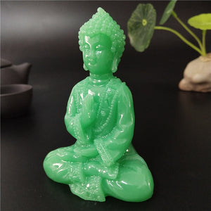 Glowing Meditation Buddha Statue Man-made Jade Stone Ornament Thai Buddha Sculpture Figurines Luminous Home Garden Decoration