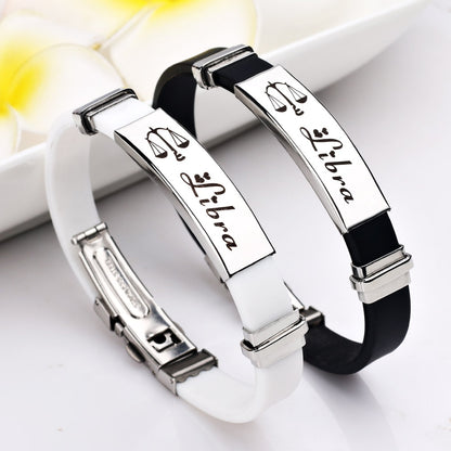 12 Constellations Signs Stainless Steel Bracelets Women Rubber Charm 12 Zodiac Casual Personality Cuff Bracelets for Women