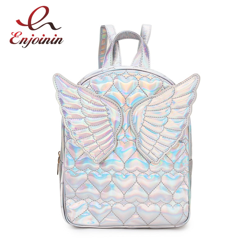 Dazzling Fashion Heart Embossed Wings Decorated Girl's Mini Backpack Shoulder Bag Travel Bag School Bags For Teenage Girl Bolsa