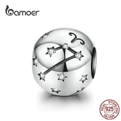 BAMOER Vintage 925 Sterling Silver Twelve Constellations Star Sign Zodiac Beads Charms fit Charm Bracelet Neckalce DIY