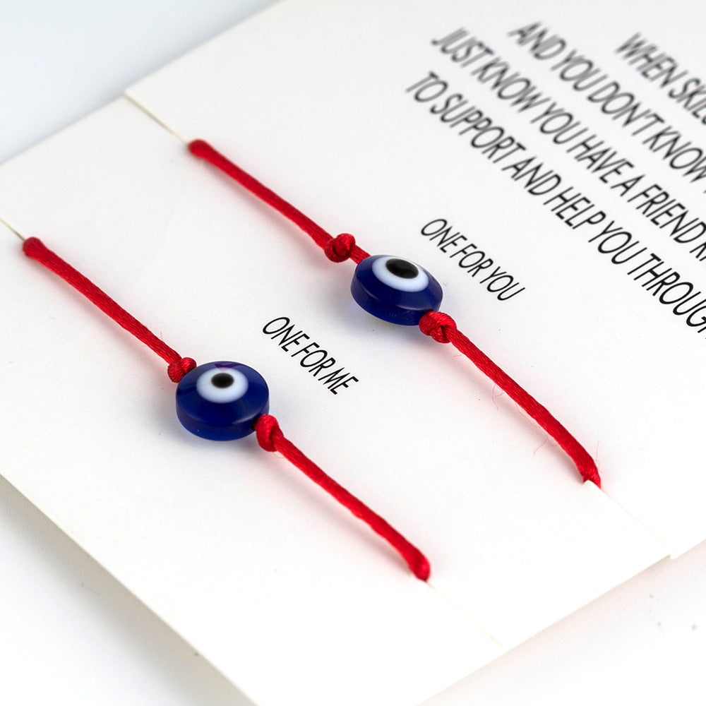 Lucky Eye Blue Evil Eye Charms Bracelet Red String Thread Rope Couple Bracelet Wish Card Jewelry For Women Men Adjustable CN219