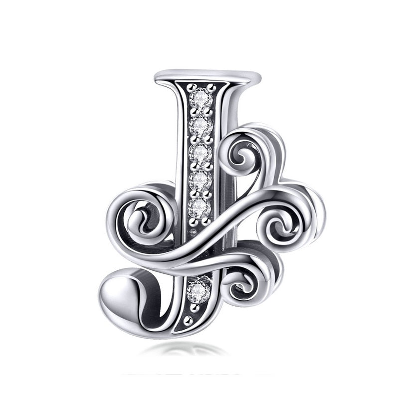 BAMOER 925 Sterling Silver Letter Vintage A to Z 26 Letter Charms Openwork CZ Alphabet Beads Fit Charm Bracelet BSC030