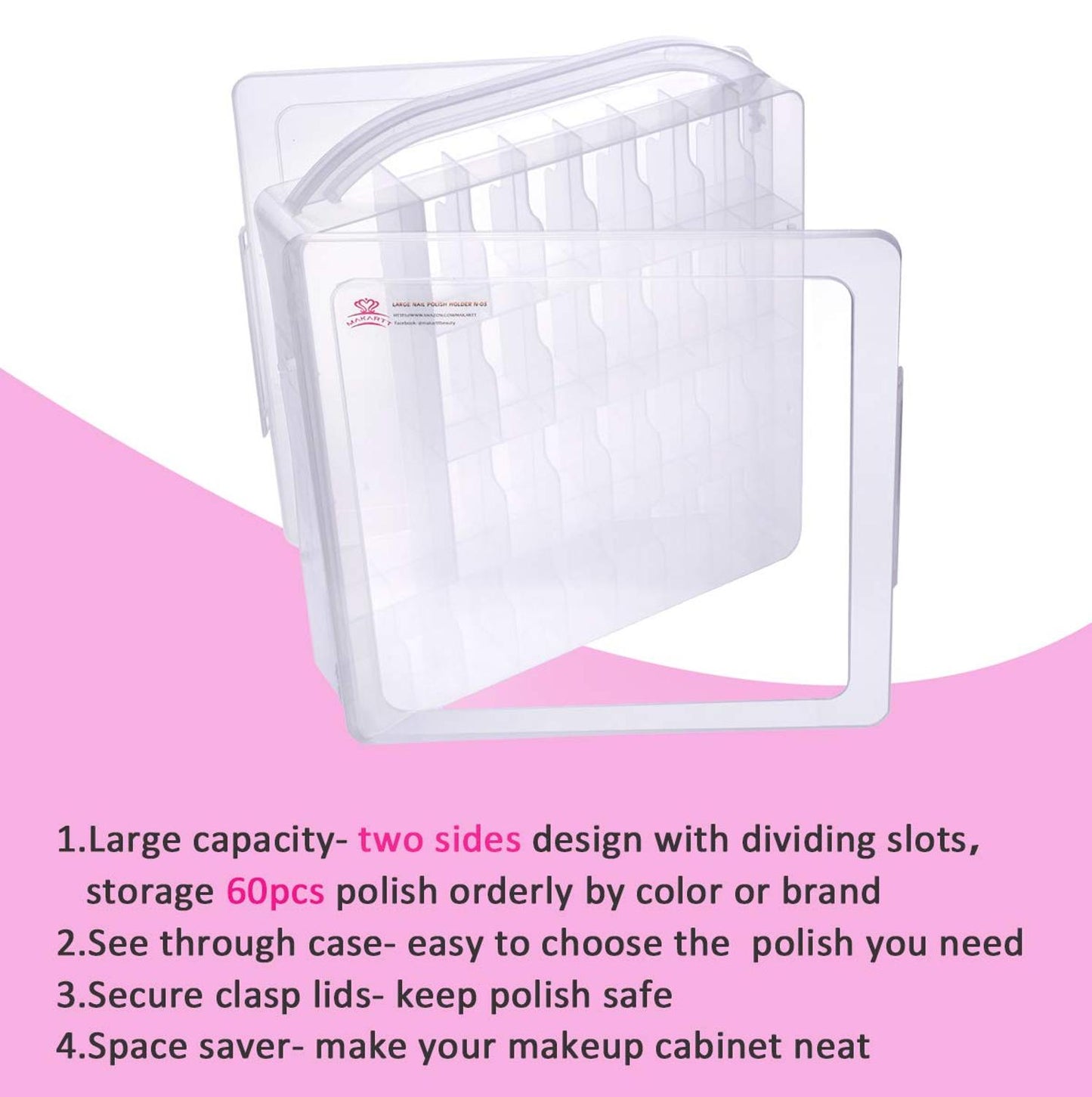 Makartt Professional Nail Polish Holder Organizer for 48 / 60 Bottles with Large Separate Compartment for Tools  Storage Box