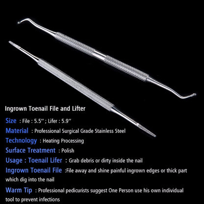 FAMILIFE Ingrown Toenail File and Lifter Double Sided Stainless Steel Professional Foot Nail Care Hook Pedicure L0424