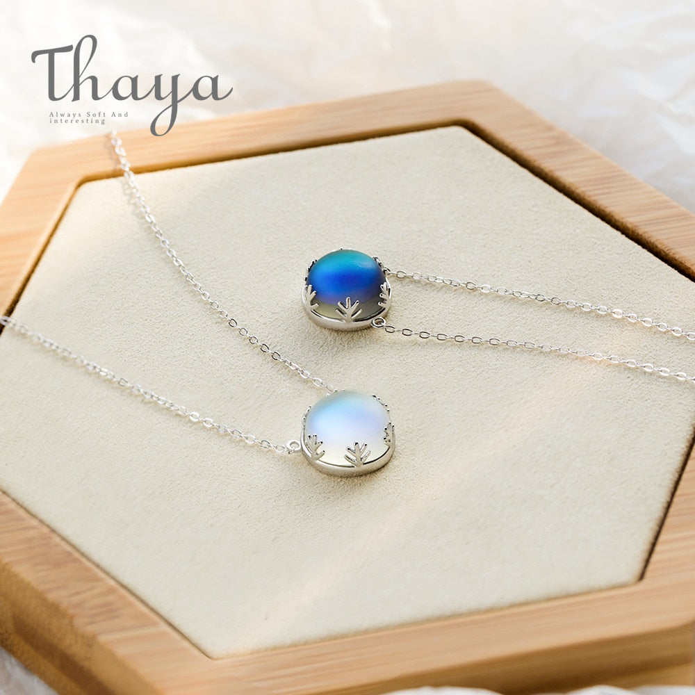 Thaya 45cm Crystal Gemstone s925 Silver Aurora Necklace Halo Scale Light Forest Women Pendant Necklace for Girl Elegant Jewelry