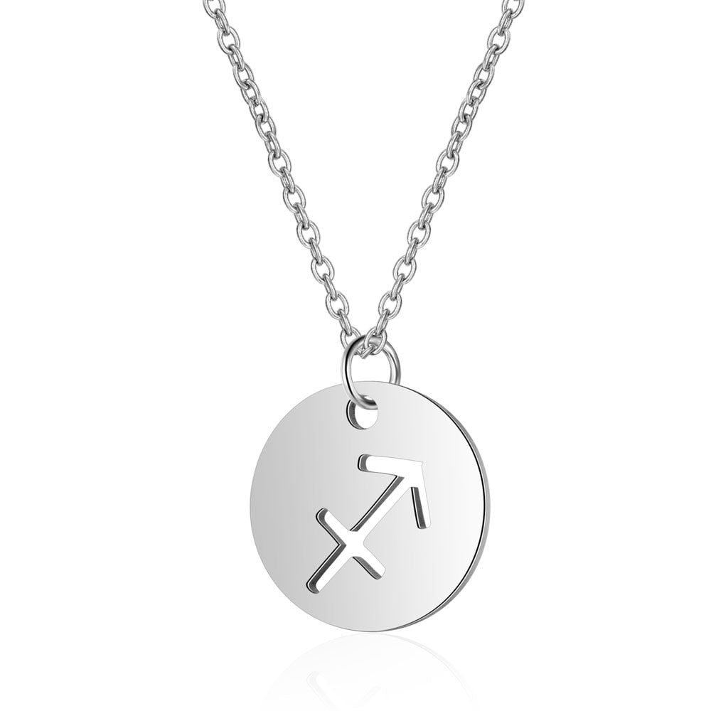 Fashion Zodiac Choker Necklace 316L Stainless Steel Women Constellations Silver Color Never Fade Hollow-out 12 Signs Gifts