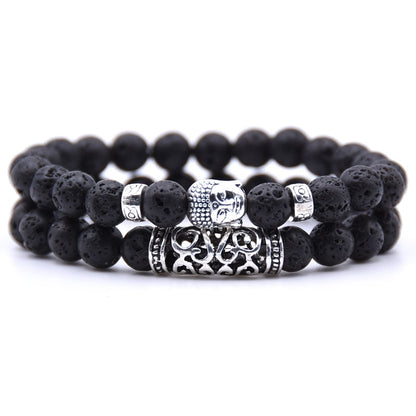 NCRORCN Men Women Beads Bracelet Beaded Black Lava Stone Prayer Beads Buddha Bracelet sets for Women and Mens Pulseras