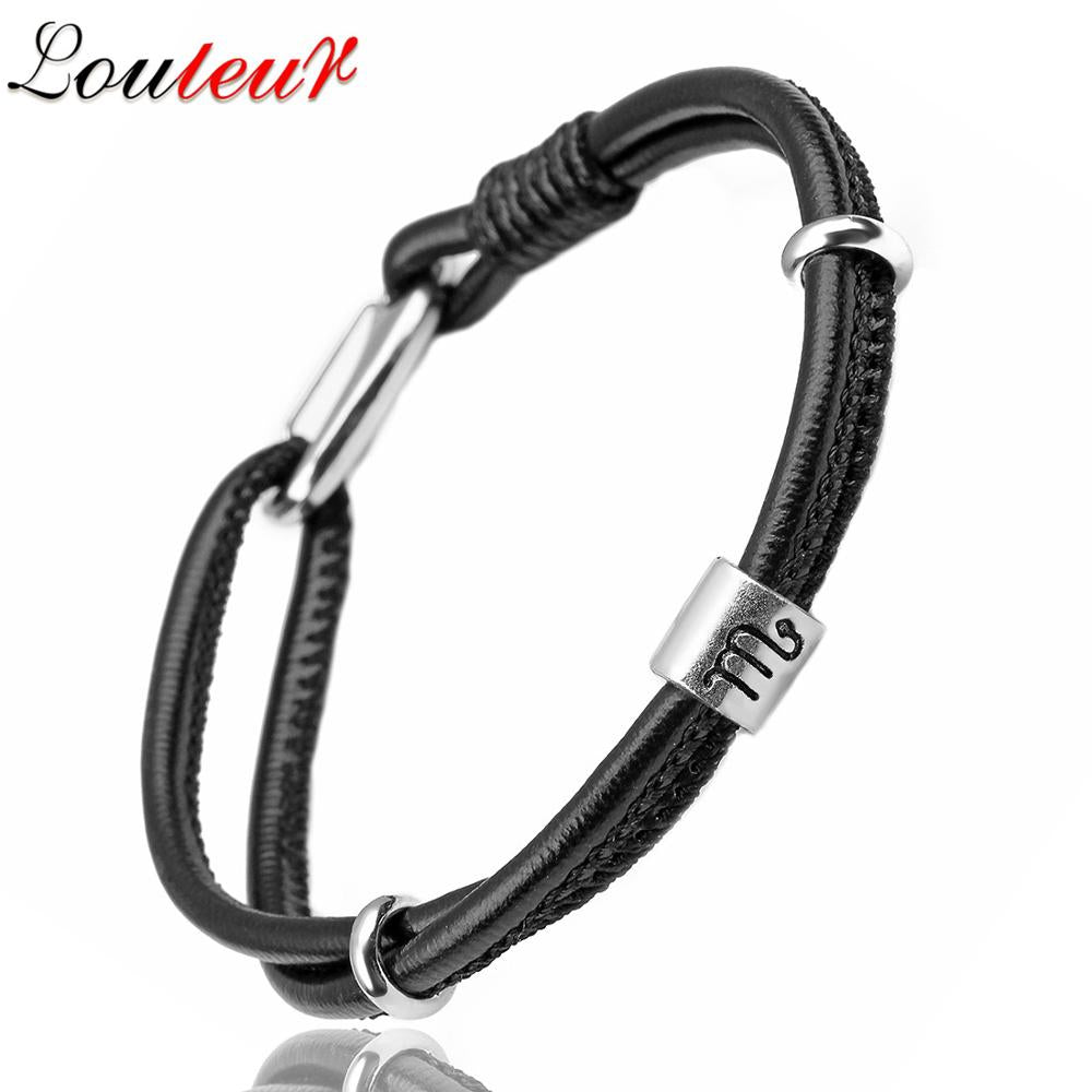 Mens Genuine Constellation Bracelet Leather Bracelet for Men Bracelet Aquarius/Virgo/Scorpio/Libra 12 Zodiac Signs Bracelet