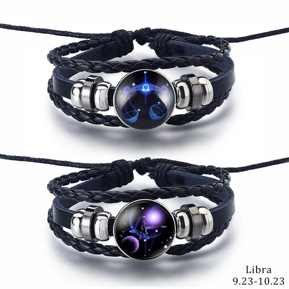 2PCS/Sets 12 Constellations Stainless Steel Leather Bracelet Charm 12 Zodiac Titanium Steel Bracelets Bangles Cuff Bracelet