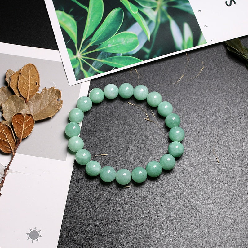 Fine AAA 100% Natural Burmese Green Jade Round  Beads Bracelet Women Stone Jewelry Gemstone Gift Handmade Strand Bracelets