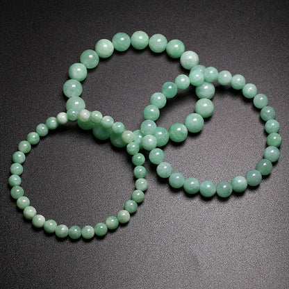 Fine AAA 100% Natural Burmese Green Jade Round  Beads Bracelet Women Stone Jewelry Gemstone Gift Handmade Strand Bracelets