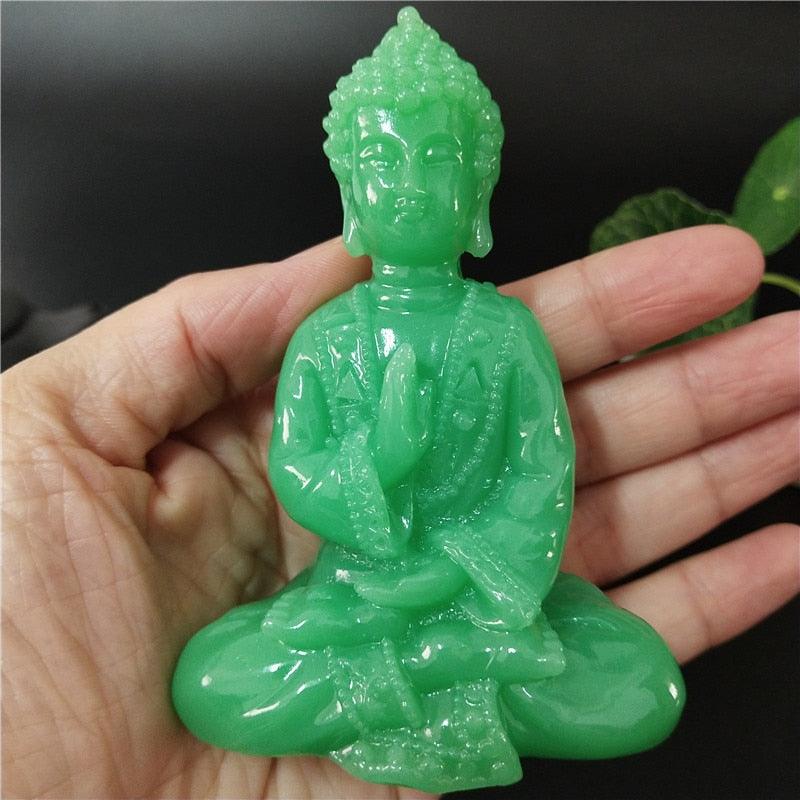 Glowing Meditation Buddha Statue Man-made Jade Stone Ornament Thai Buddha Sculpture Figurines Luminous Home Garden Decoration