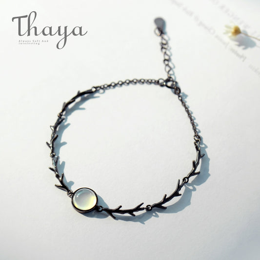 Thaya Moonstone Branch Bracelet s925 Silver Twilight Thin Chain Dainty Gemstone Bracelets Handmade for Women Ladies Jewelry Gift