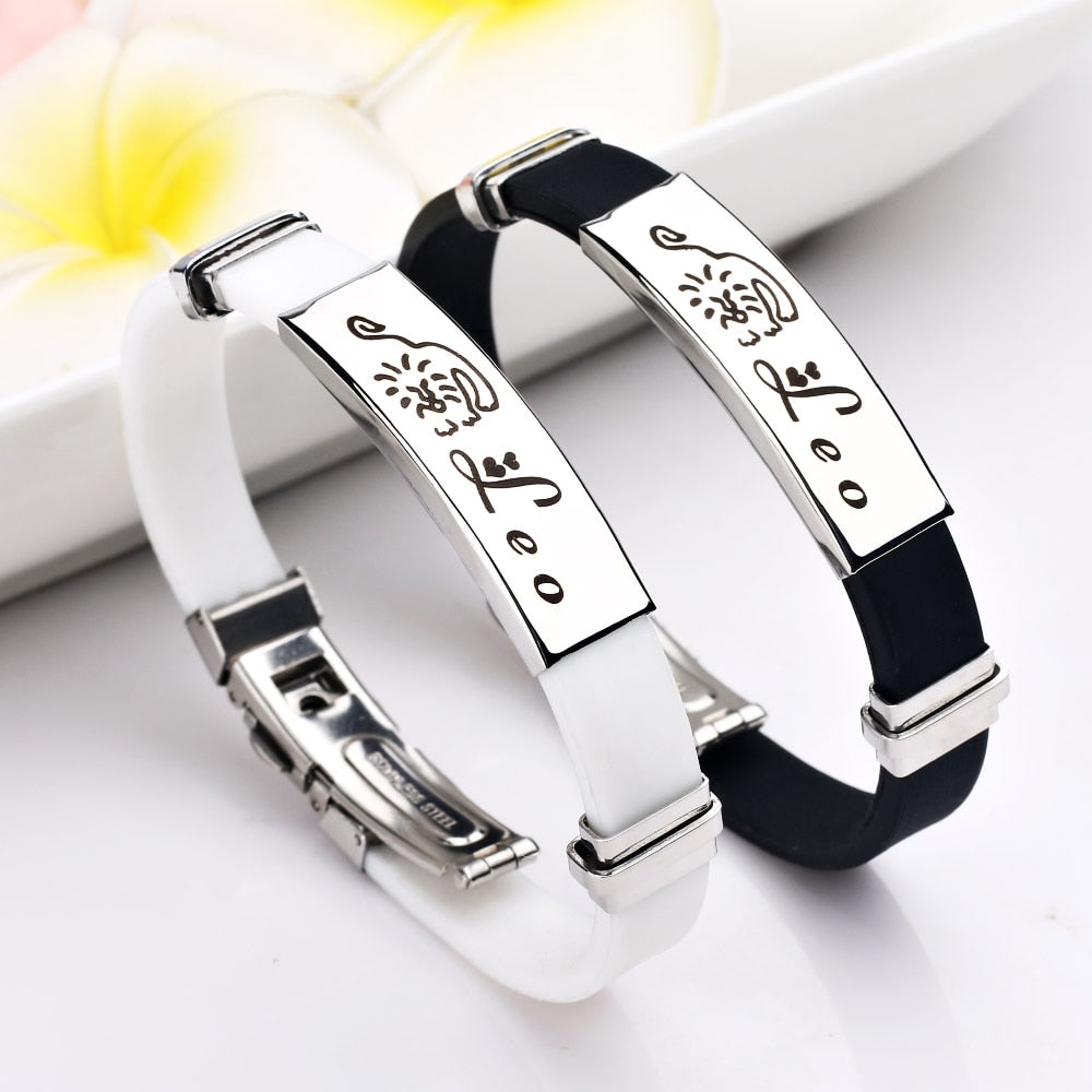 12 Constellations Signs Stainless Steel Bracelets Women Rubber Charm 12 Zodiac Casual Personality Cuff Bracelets for Women