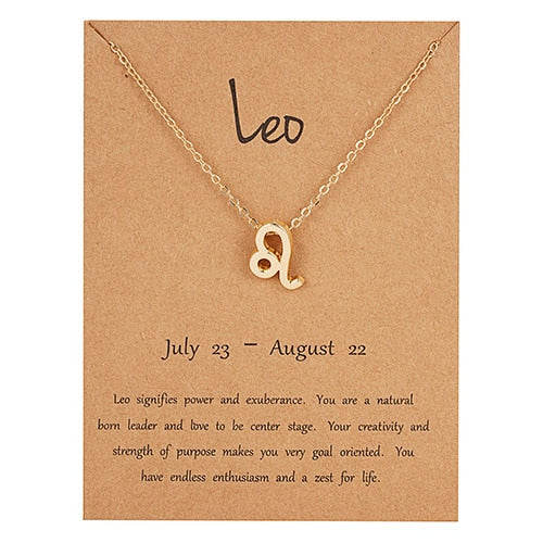 Female Elegant Star Zodiac Sign 12 Constellation Necklaces Pendant Gold Color Chain Choker Necklaces for Women Jewelry Cardboard