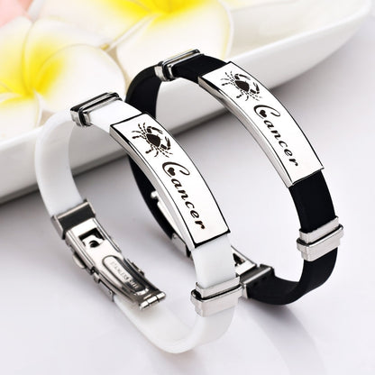 12 Constellations Signs Stainless Steel Bracelets Women Rubber Charm 12 Zodiac Casual Personality Cuff Bracelets for Women