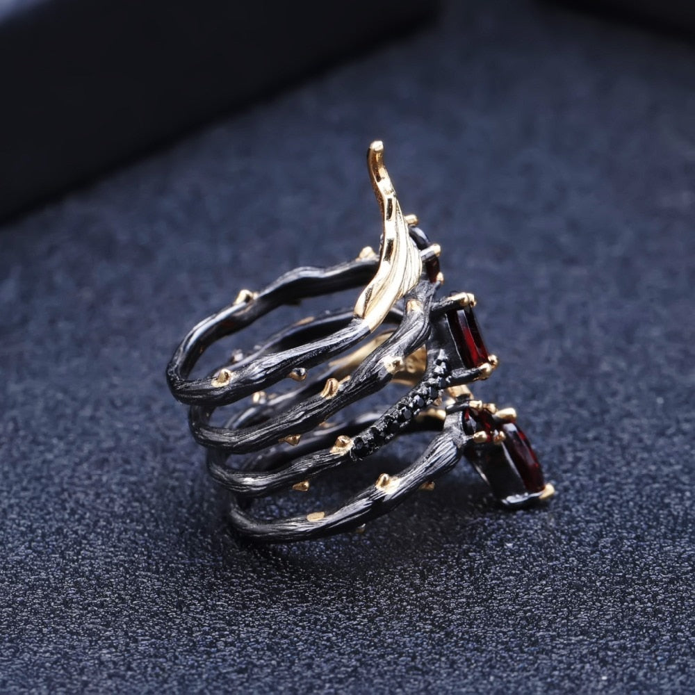 GEM&#39;S BALLET 2.75Ct Natural Red Garnet Gemstone Finger Ring 925 Sterling Sliver Vintage Gothic Rings For Women Fine Jewelry