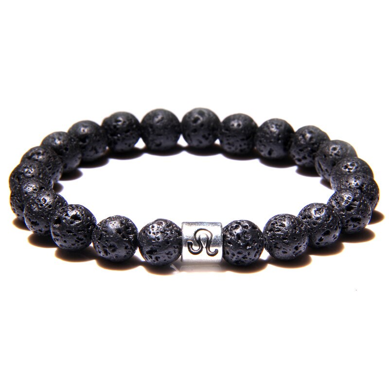 Men 12 constellations Zodiac Natural Volcanic Lava Stone beads Diffuser Charm Bracelet Man Woman Jewelry black lava bracelets